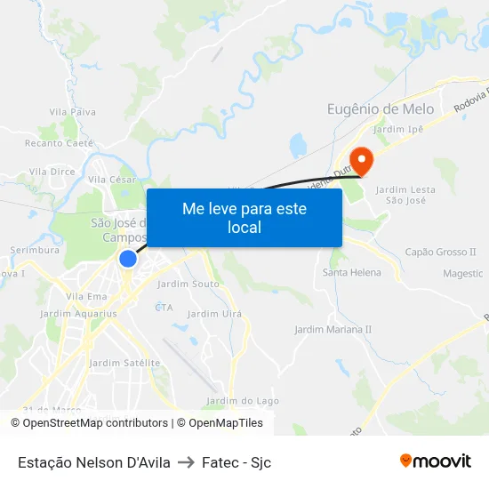 Estação Nelson D'Avila to Fatec - Sjc map