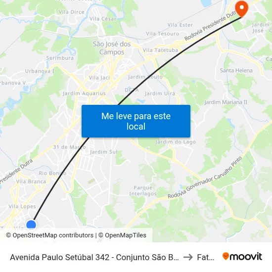 Avenida Paulo Setúbal 342 - Conjunto São Benedito Jacareí - SP 12310-150 Brasil to Fatec - Sjc map