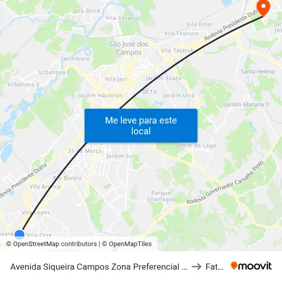 Avenida Siqueira Campos Zona Preferencial 01 - Zap 1 Jacareí - São Paulo 12307 Brasil to Fatec - Sjc map