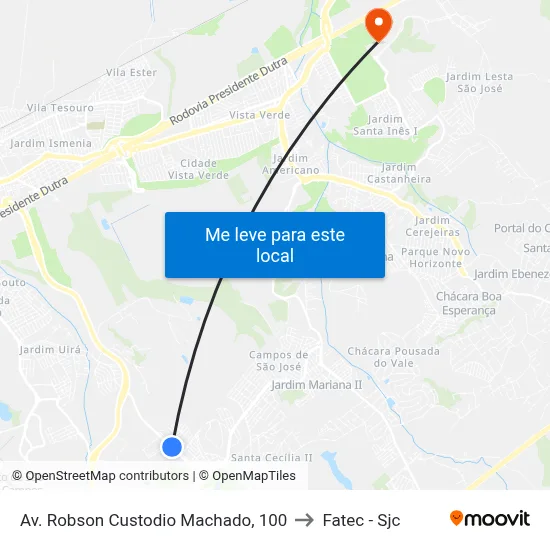 Av. Robson Custodio Machado, 100 to Fatec - Sjc map