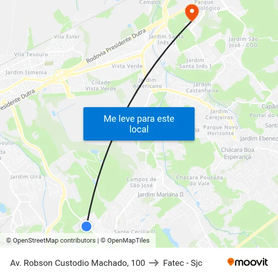 Av. Robson Custodio Machado, 100 to Fatec - Sjc map