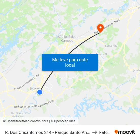 R. Dos Crisântemos 214 - Parque Santo Antonio Jacareí - SP Brasil to Fatec - Sjc map