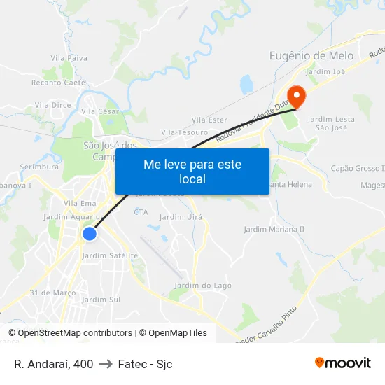 R. Andaraí, 400 to Fatec - Sjc map