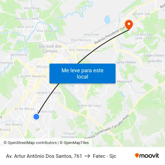 Av. Artur Antônio Dos Santos, 761 to Fatec - Sjc map