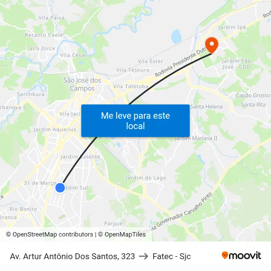 Av. Artur Antônio Dos Santos, 323 to Fatec - Sjc map