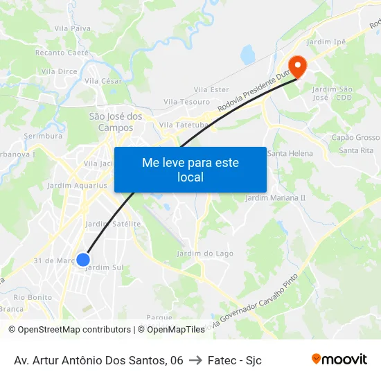 Av. Artur Antônio Dos Santos, 06 to Fatec - Sjc map