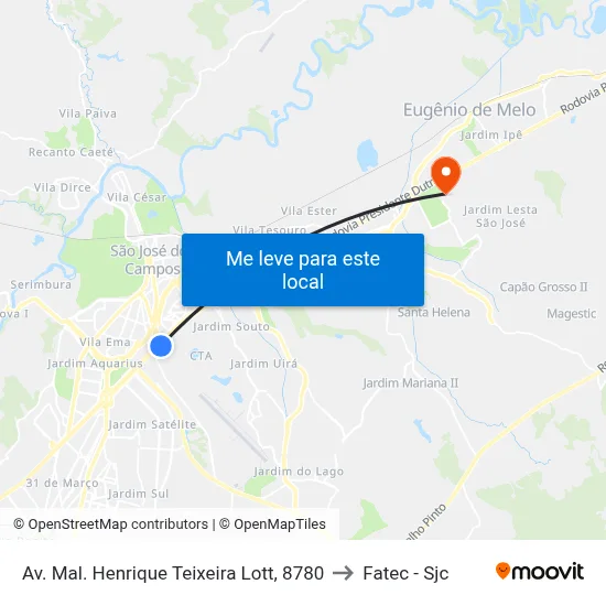 Av. Mal. Henrique Teixeira Lott, 8780 to Fatec - Sjc map