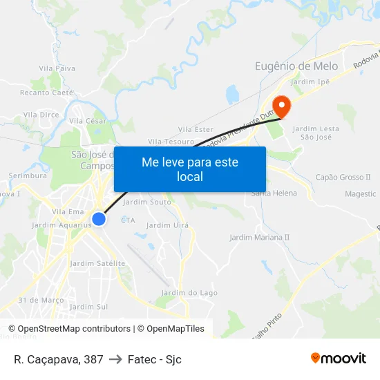 R. Caçapava, 387 to Fatec - Sjc map