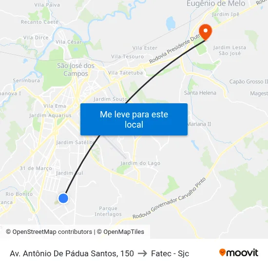 Av. Antônio De Pádua Santos, 150 to Fatec - Sjc map