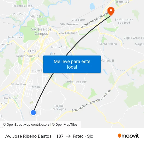 Av. José Ribeiro Bastos, 1187 to Fatec - Sjc map