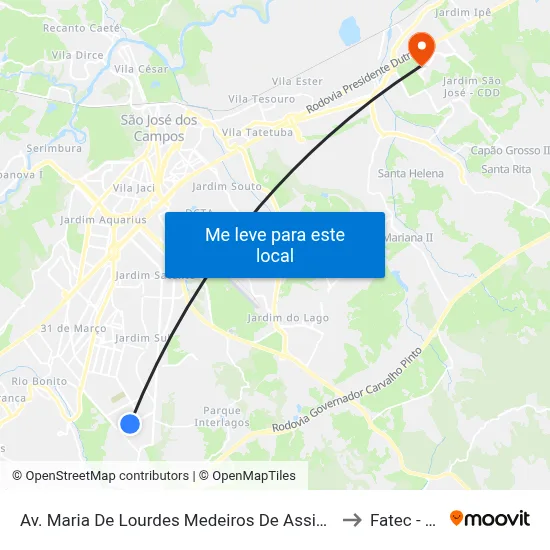 Av. Maria De Lourdes Medeiros De Assis, 899 to Fatec - Sjc map