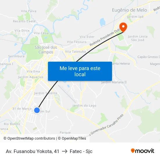 Av. Fusanobu Yokota, 41 to Fatec - Sjc map