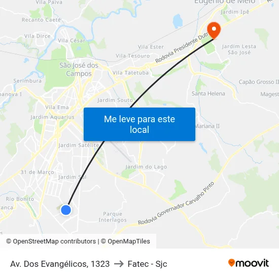 Av. Dos Evangélicos, 1323 to Fatec - Sjc map