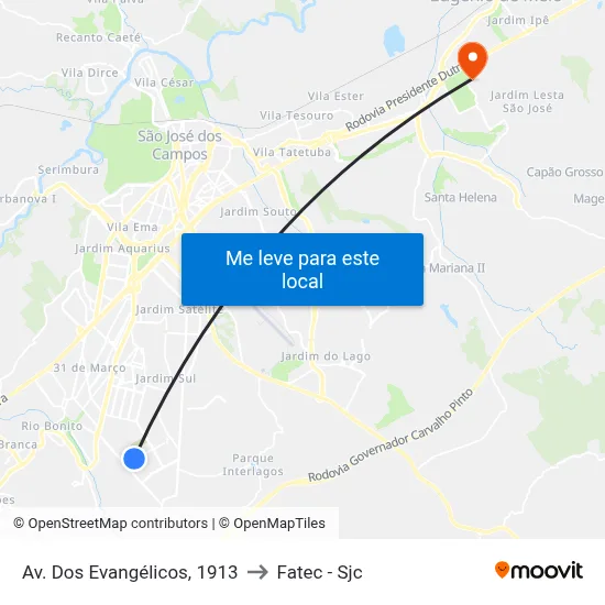 Av. Dos Evangélicos, 1913 to Fatec - Sjc map