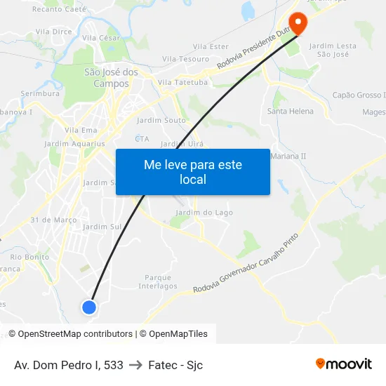 Av. Dom Pedro I, 533 to Fatec - Sjc map