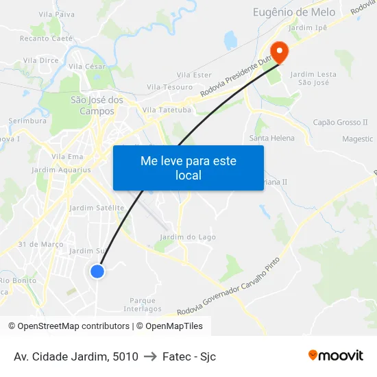 Av. Cidade Jardim, 5010 to Fatec - Sjc map