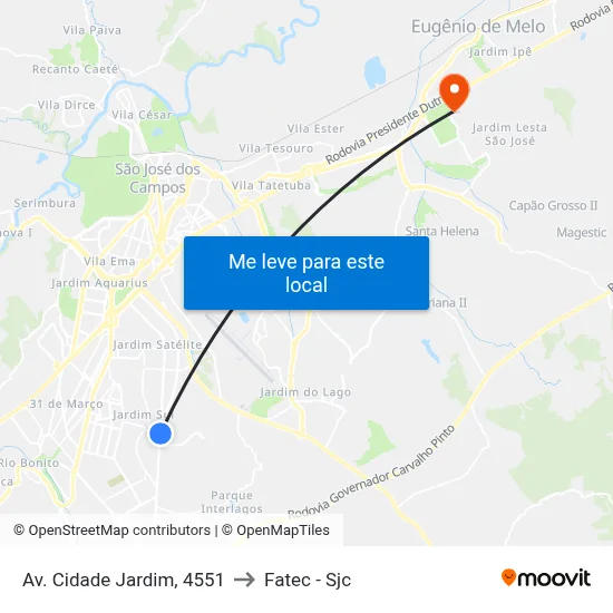 Av. Cidade Jardim, 4551 to Fatec - Sjc map