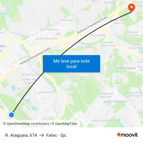 R. Araguaia, 674 to Fatec - Sjc map