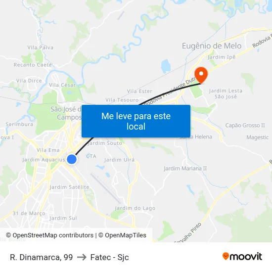 R. Dinamarca, 99 to Fatec - Sjc map