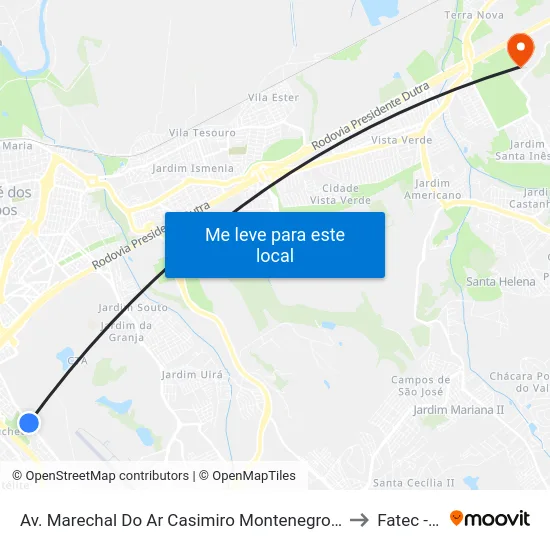 Av. Marechal Do Ar Casimiro Montenegro Filho, 470 to Fatec - Sjc map