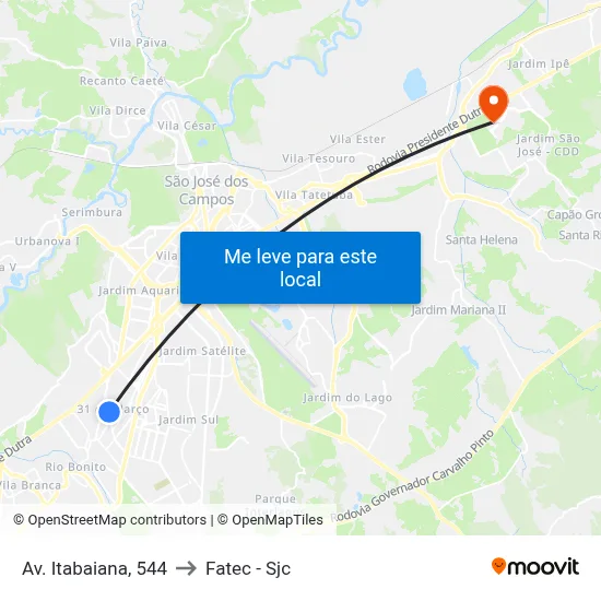 Av. Itabaiana, 544 to Fatec - Sjc map