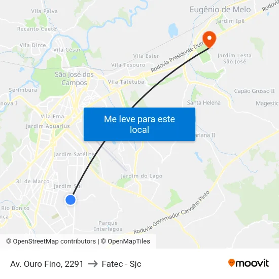 Av. Ouro Fino, 2291 to Fatec - Sjc map