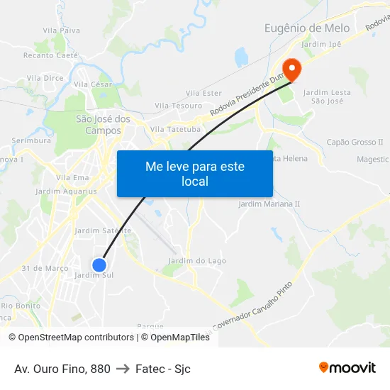 Av. Ouro Fino, 880 to Fatec - Sjc map