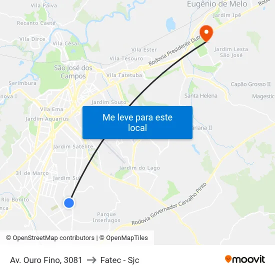 Av. Ouro Fino, 3081 to Fatec - Sjc map
