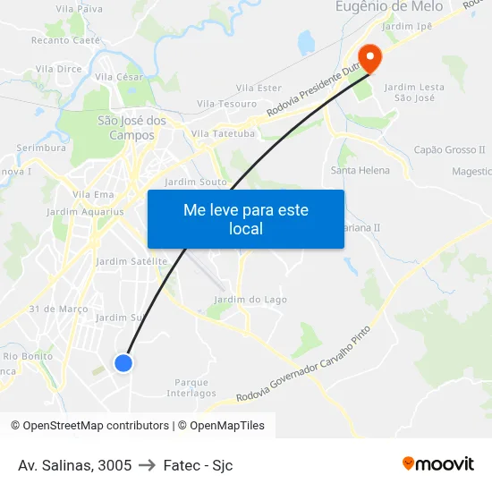 Av. Salinas, 3005 to Fatec - Sjc map
