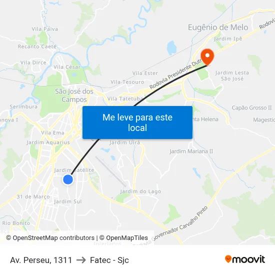 Av. Perseu, 1311 to Fatec - Sjc map