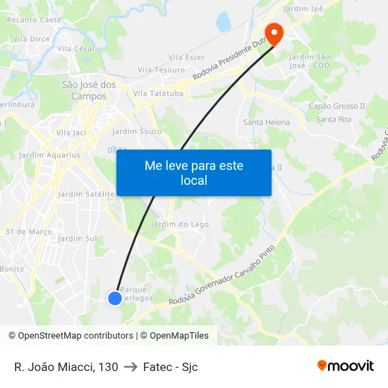 R. João Miacci, 130 to Fatec - Sjc map