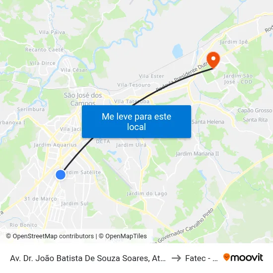Av. Dr. João Batista De Souza Soares, Atrás 380 to Fatec - Sjc map