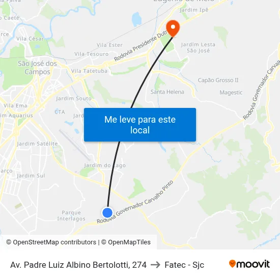 Av. Padre Luiz Albino Bertolotti, 274 to Fatec - Sjc map