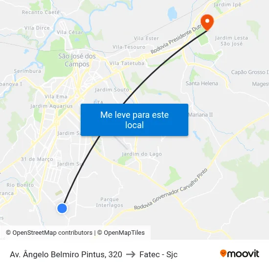 Av. Ângelo Belmiro Pintus, 320 to Fatec - Sjc map