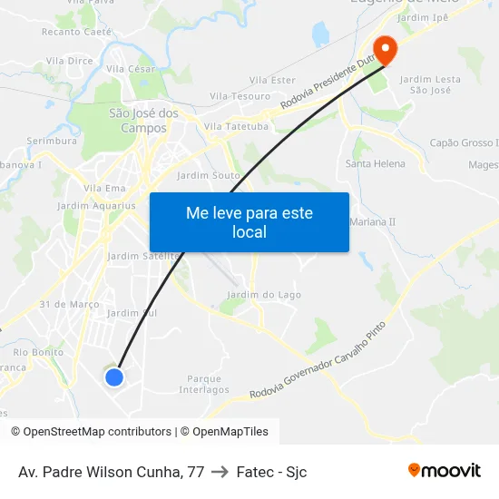 Av. Padre Wilson Cunha, 77 to Fatec - Sjc map