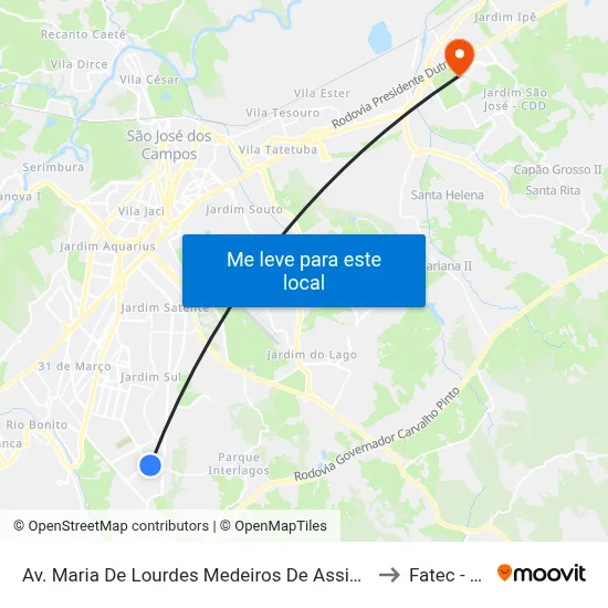 Av. Maria De Lourdes Medeiros De Assis, 222 to Fatec - Sjc map