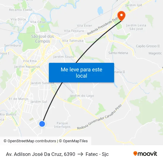 Av. Adilson José Da Cruz, 6390 to Fatec - Sjc map