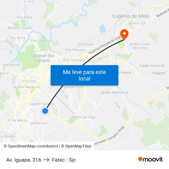 Av. Iguape, 316 to Fatec - Sjc map