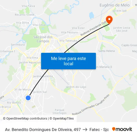Av. Benedito Domingues De Oliveira, 497 to Fatec - Sjc map
