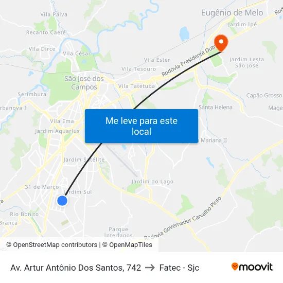 Av. Artur Antônio Dos Santos, 742 to Fatec - Sjc map