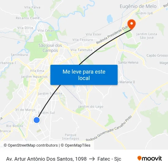 Av. Artur Antônio Dos Santos, 1098 to Fatec - Sjc map