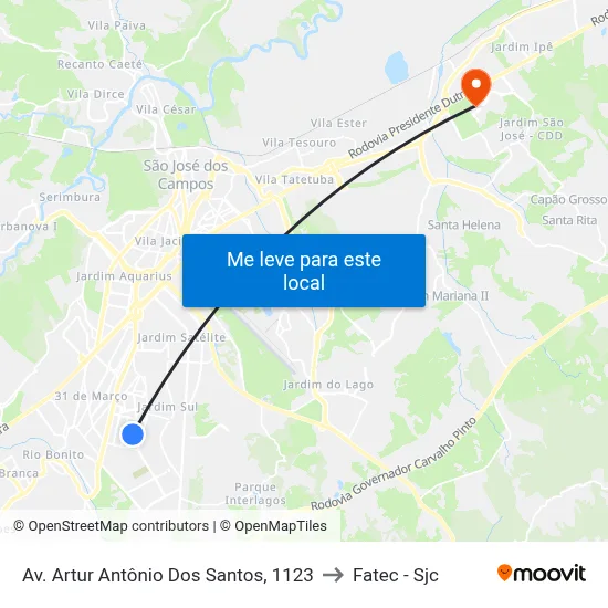 Av. Artur Antônio Dos Santos, 1123 to Fatec - Sjc map