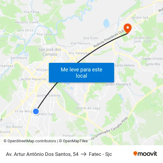 Av. Artur Antônio Dos Santos, 54 to Fatec - Sjc map
