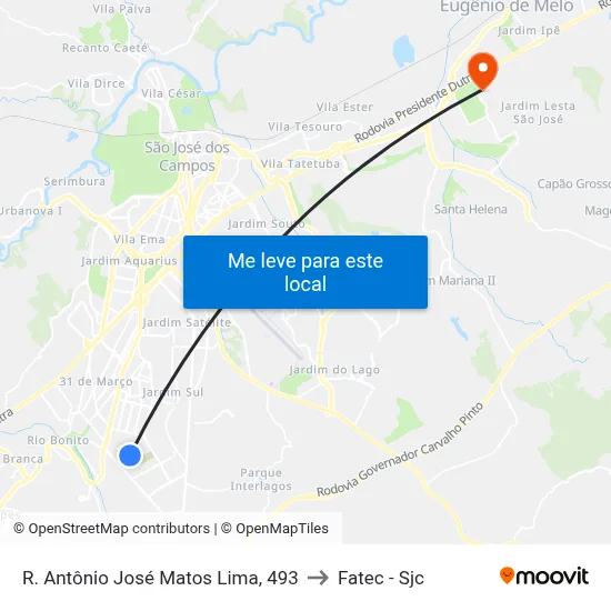 R. Antônio José Matos Lima, 493 to Fatec - Sjc map