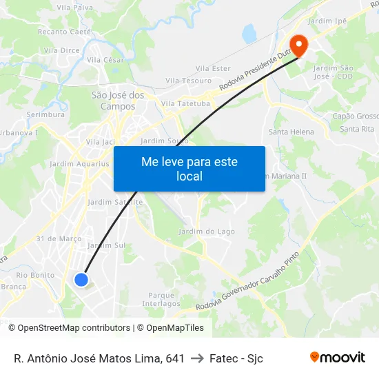 R. Antônio José Matos Lima, 641 to Fatec - Sjc map