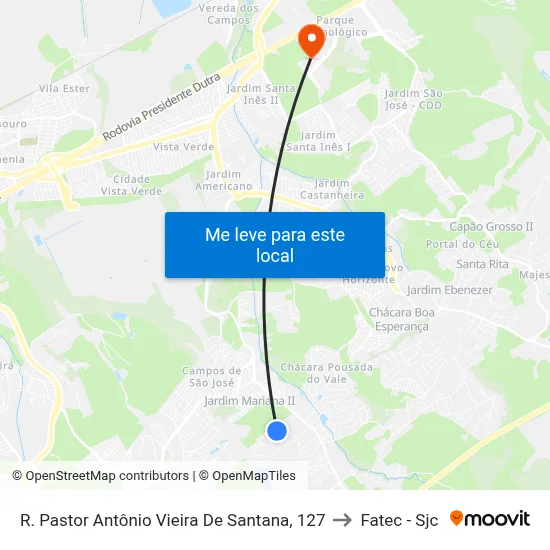 R. Pastor Antônio Vieira De Santana, 127 to Fatec - Sjc map