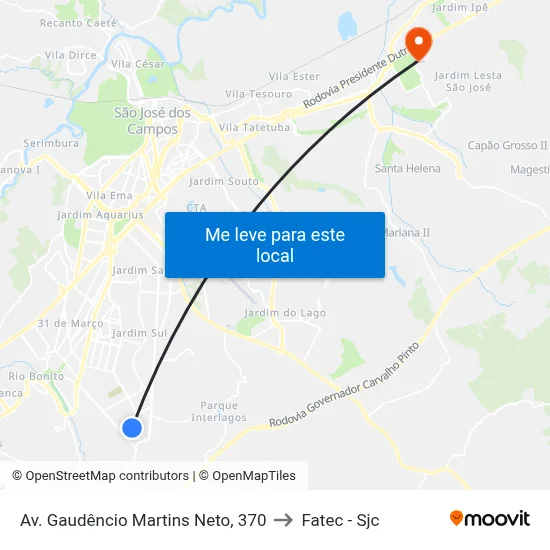 Av. Gaudêncio Martins Neto, 370 to Fatec - Sjc map