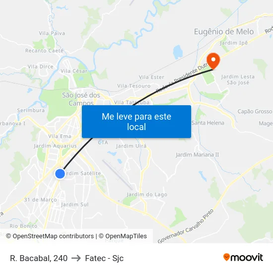R. Bacabal, 240 to Fatec - Sjc map