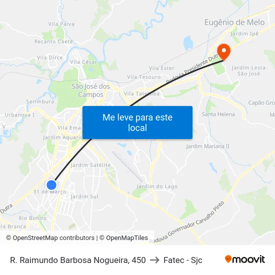 R. Raimundo Barbosa Nogueira, 450 to Fatec - Sjc map