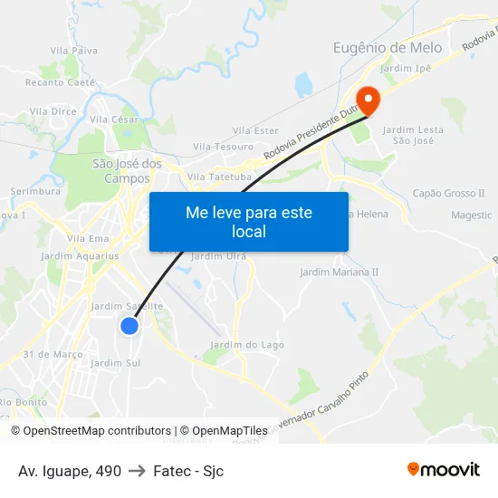 Av. Iguape, 490 to Fatec - Sjc map